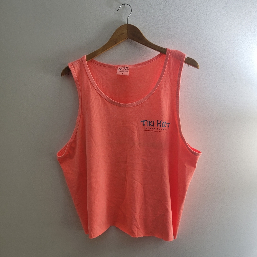 90s NEON Tiki hut cropped raw hem tank size large